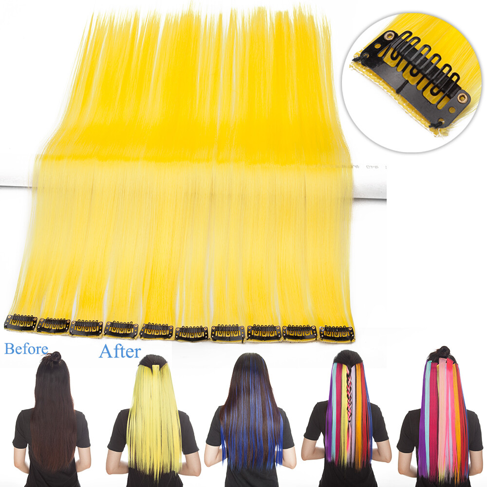 Hot Sale Color Hair Pieces Extensions Clip In Highlight Rainbow Streaks Party US