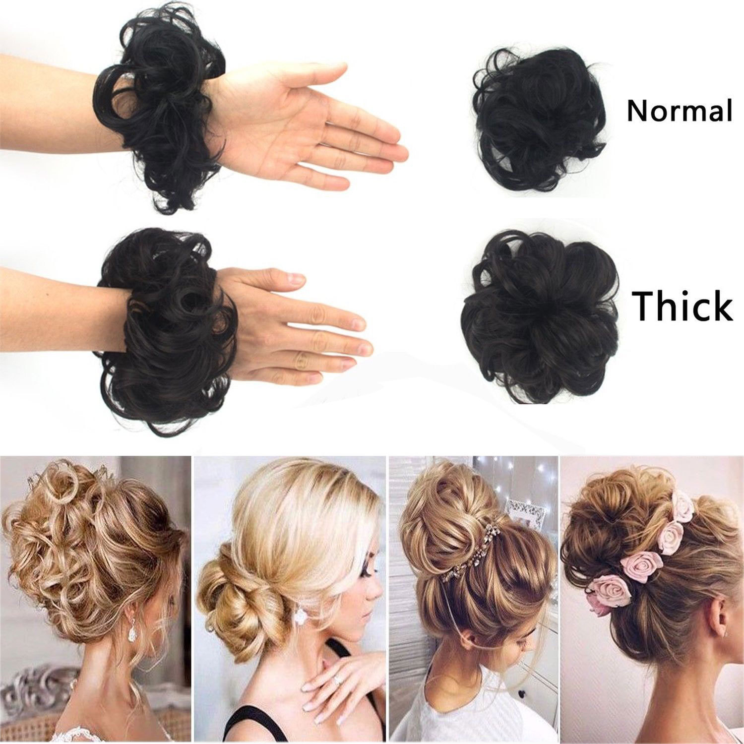 Real Natural Curly Messy Bun Hair Piece Scrunchie Hair Extensions Chignon Grey H
