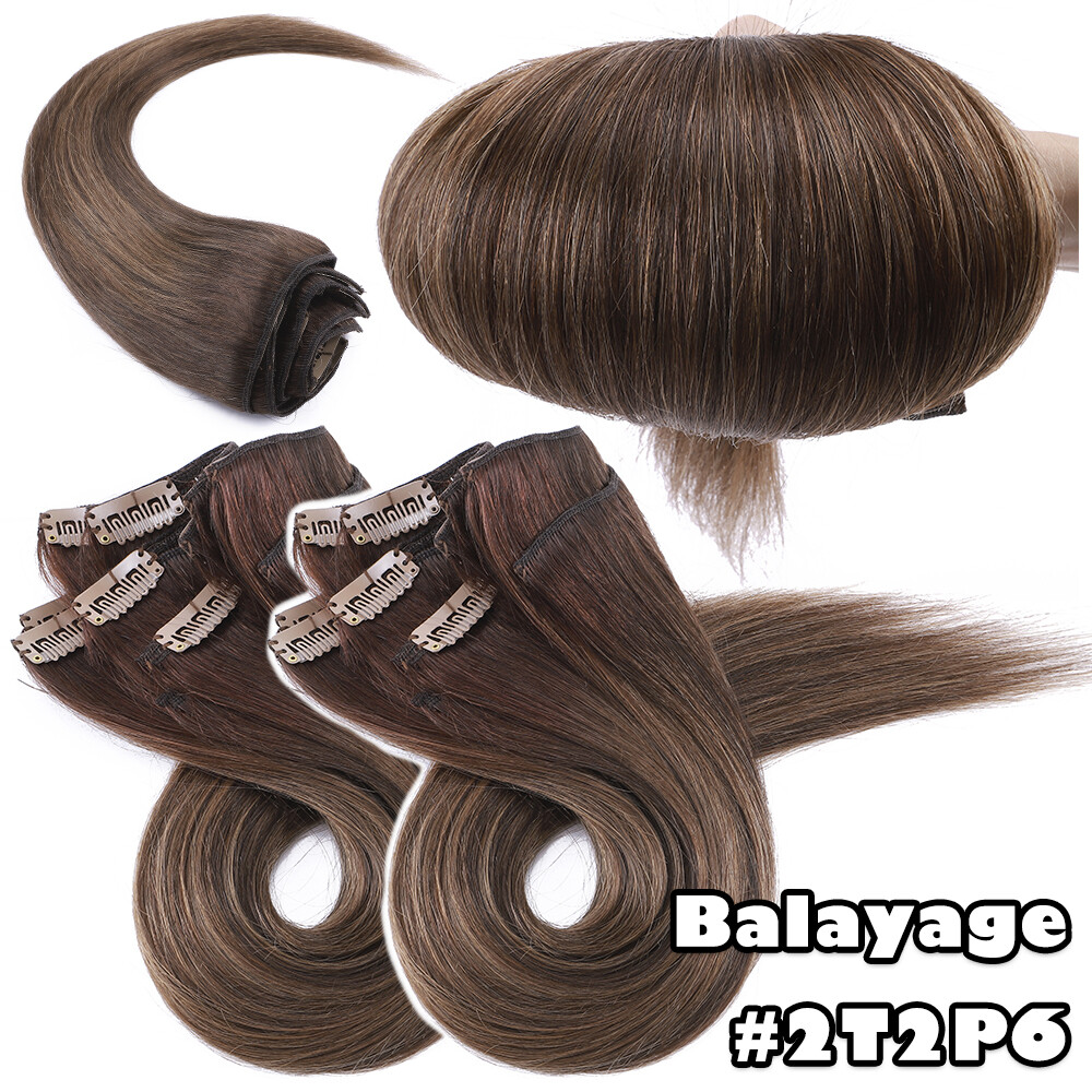 Double Weft Thick Clip In Extensions 100% Human 9A Remy Hair Full Head Highlight