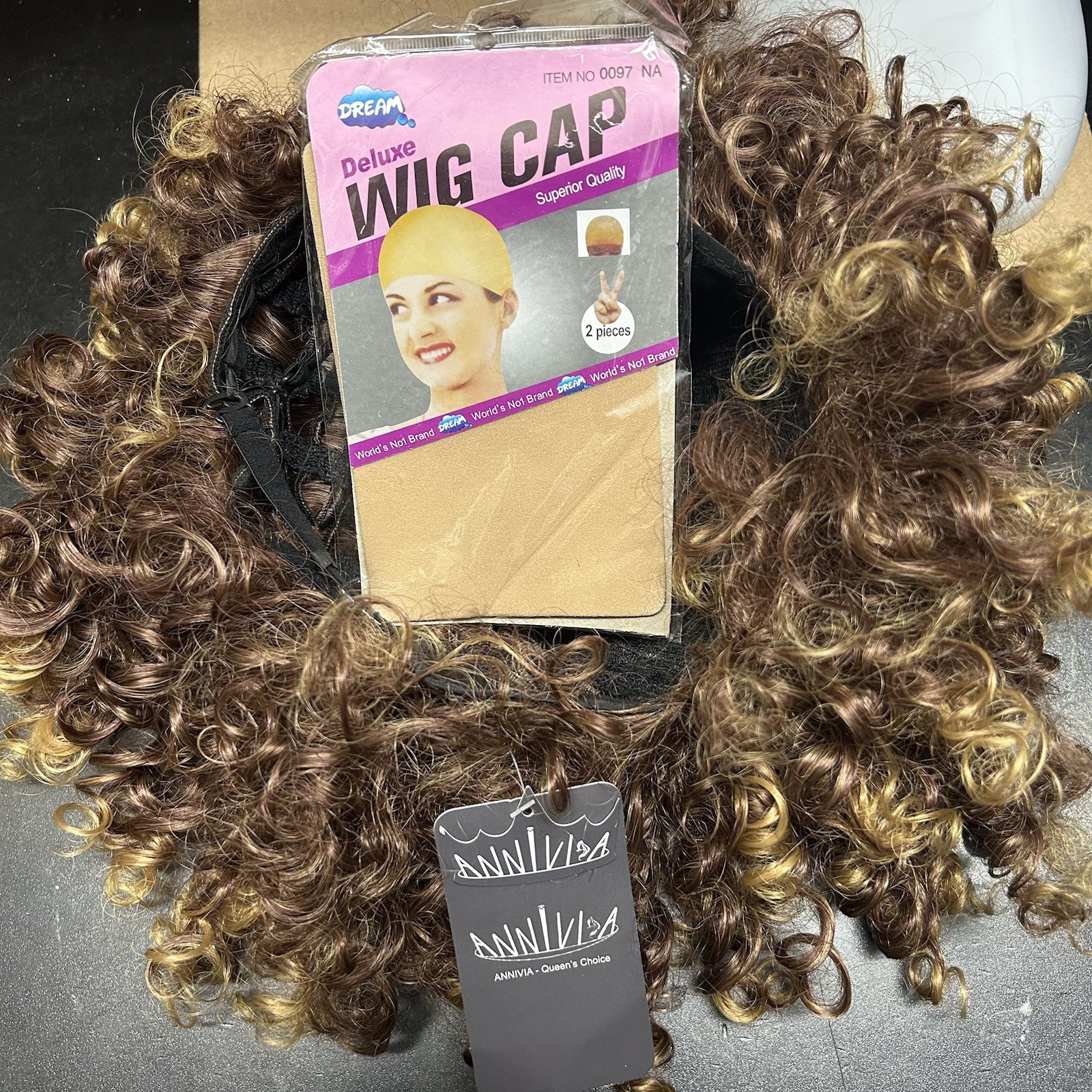 Annivia Platinum Queen’s Choice Short Curly Kinky Afro Brown Wig Women Drag-New!