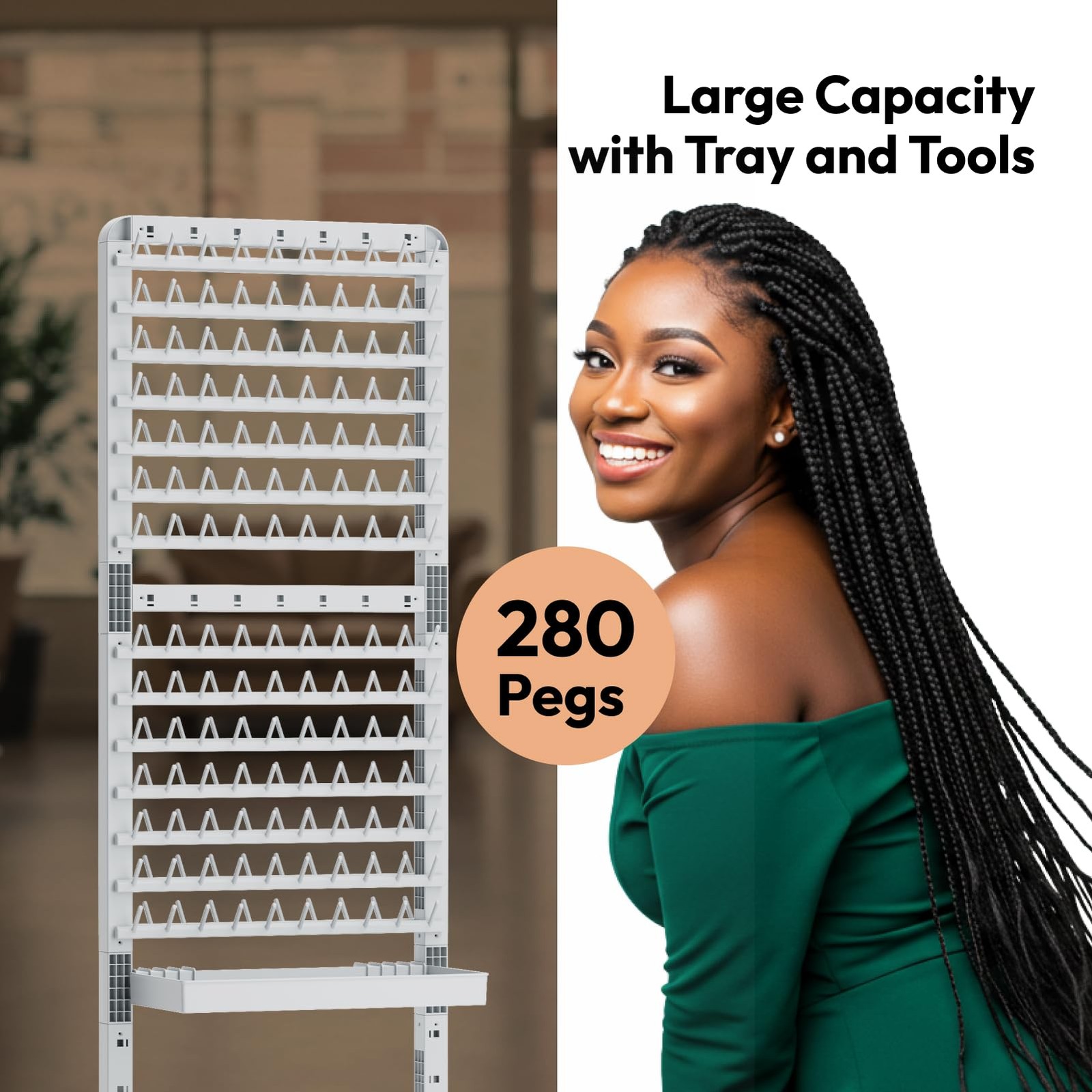 280 Pegs Braiding Hair Rack with Tray and Tools, Height Adjustable, 2-Side Br…