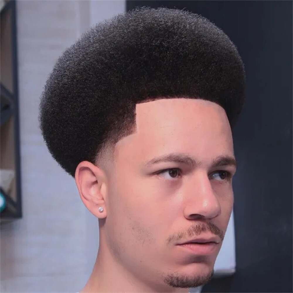 Afro Men’s 4mm Tight Curly Toupee Super Thin Skin Full PU Base 100% Human Hair