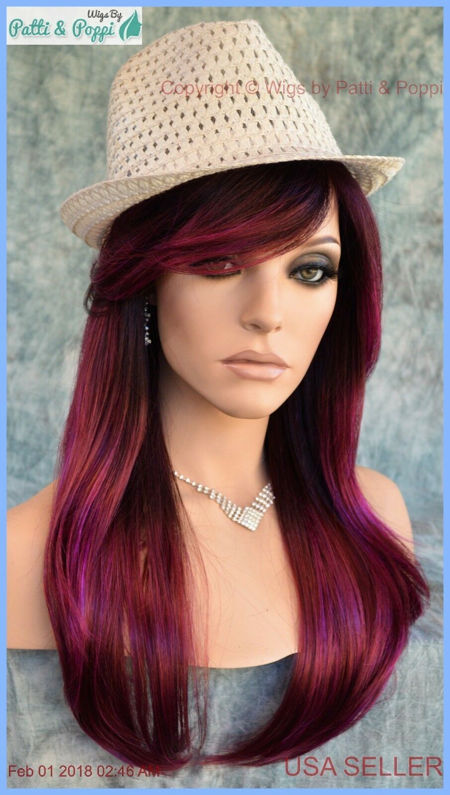 Angelica PM by Noriko Wigs (partial mono) PLUMBERRY JAM Long Sexy AUTHENTIC