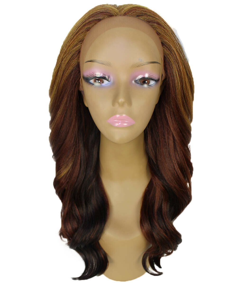 LUXLUXE Cleo Wavy 21 in 4X4 Hand Tied Lace Front Wig, Copper Auburn Blend