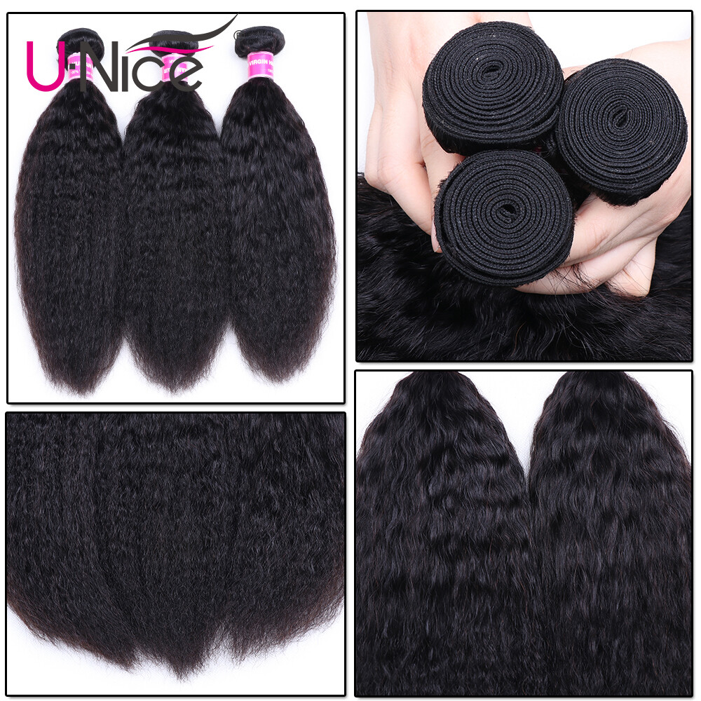 UNice Hair Yaki Kinky Straight hair Brazilian Virgin Human Hair Weave Extensions