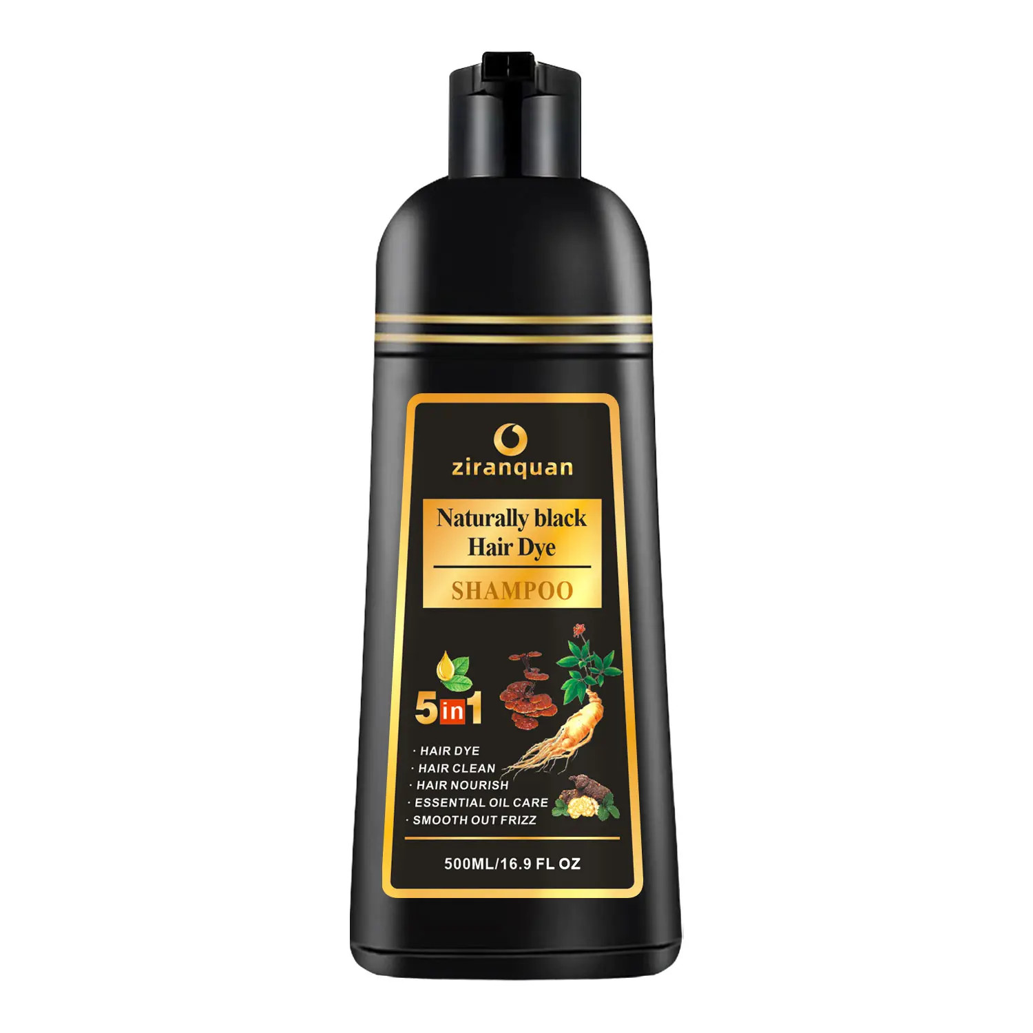 Natural Black Hair & Beard Color Shampoo with Organic Ginseng & Ginger Root Extr