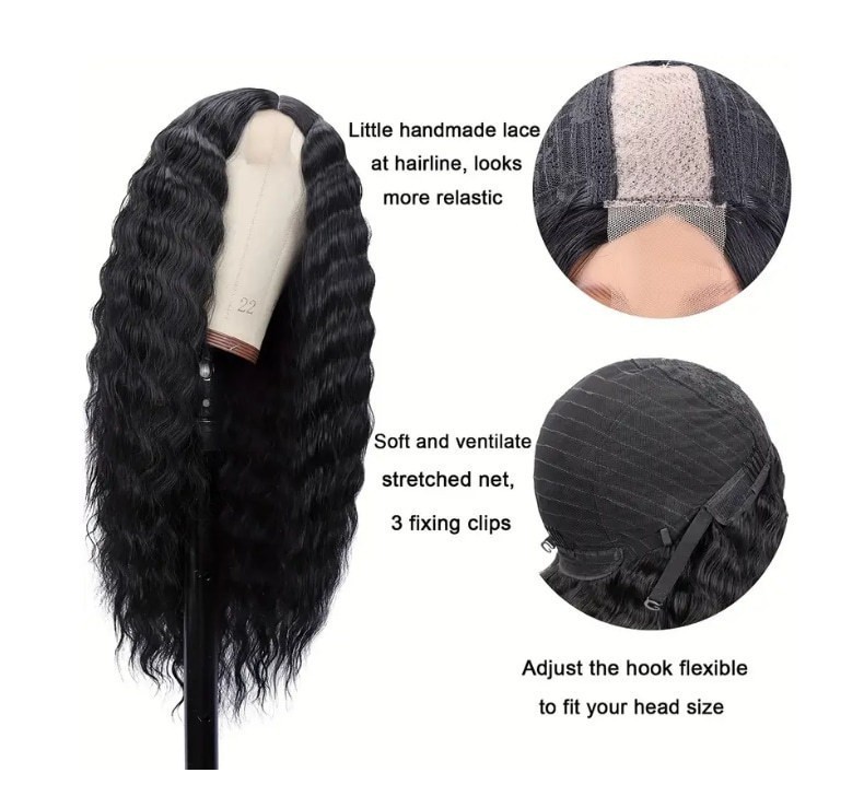 32 Inch Black Long Curly Lace Front Wig for Black Women Synthetic Full Wig