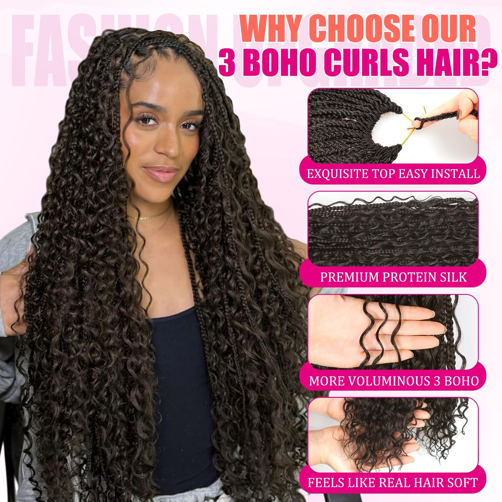 Haftaluv Boho Crochet Braids Pure Protein Fiber Close To Human Hair 18 Inch 3