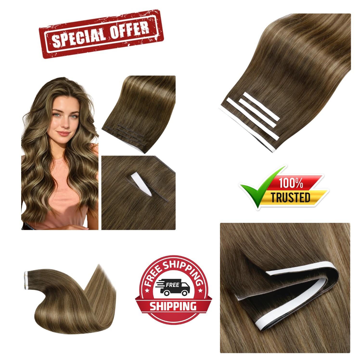Soft and Silky 90g Tape-In Hair Extensions – Invisible Weft, Daily Wear