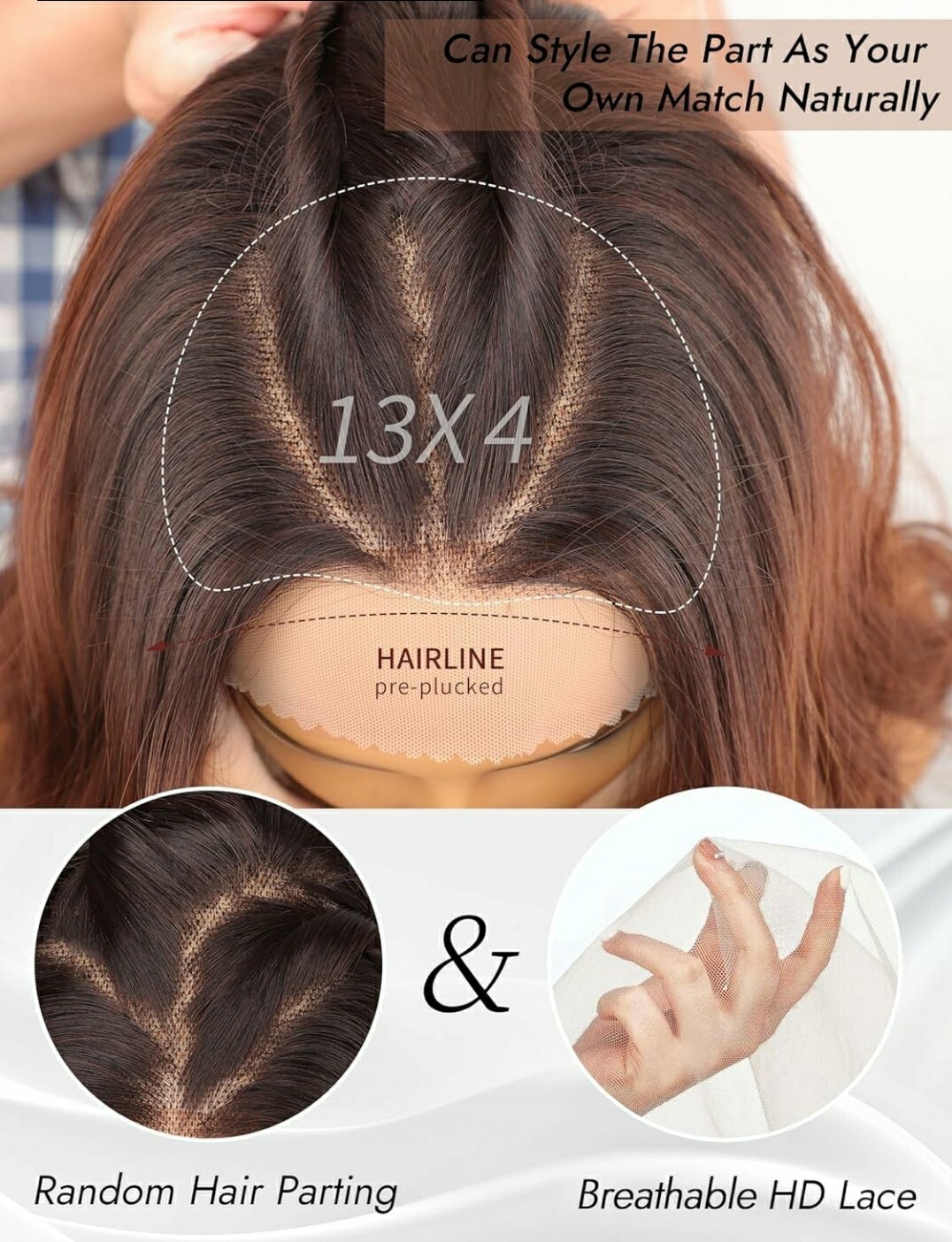 HD Lace Front Wig Human Hair Blend Highlights Curly Natural Medium BROWN