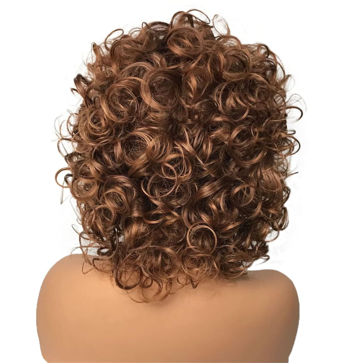 Curly Women Wigs Natural Synthetic Wig Dark Auburn With Highlight Medium