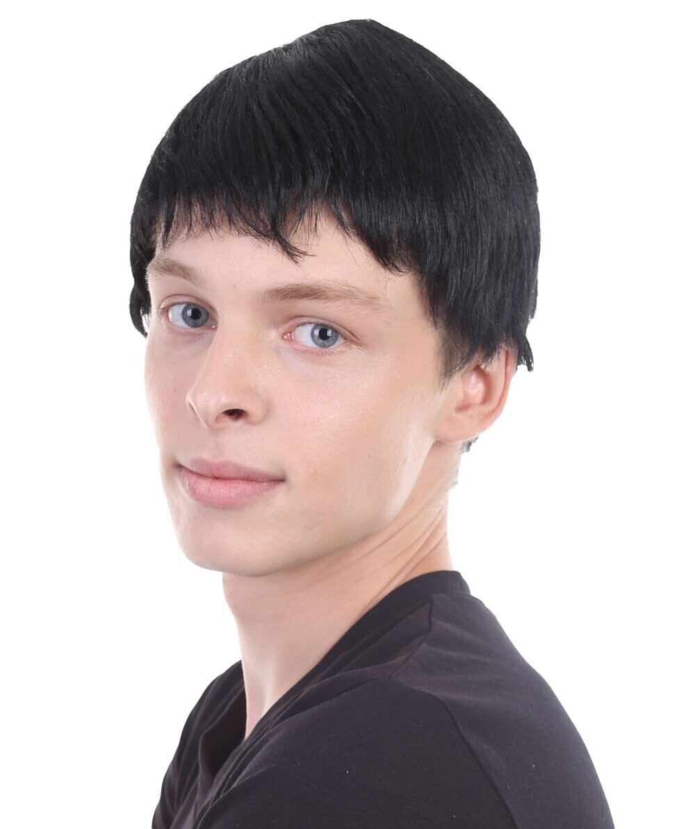 Adult Men’s Movie Wig, Black TV/Movie Wigs, Premium Breathable Capless Cap