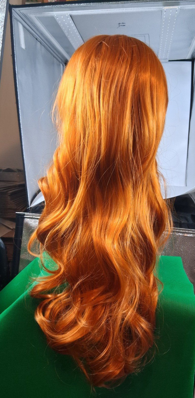 Long curly wave synthetic wig with blunt bangs heat resistant fiber full wig