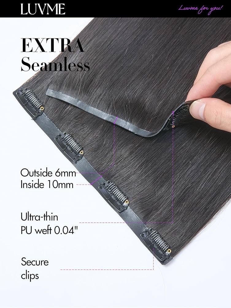 Luvme Remy Human Hair Clip in Extensions 16″ – 7PCS 110g Seamless Real Hair
