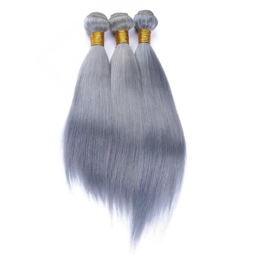 3bundles silvery grey hair bundles grey hair silk straight human hair extension