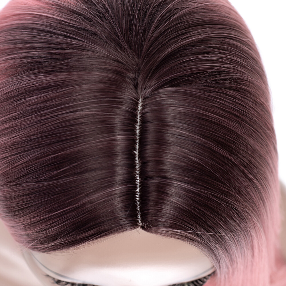 Hot Long Straight Hair Wig Ombre Pink Black Root Wig Synthetic Wig for Women