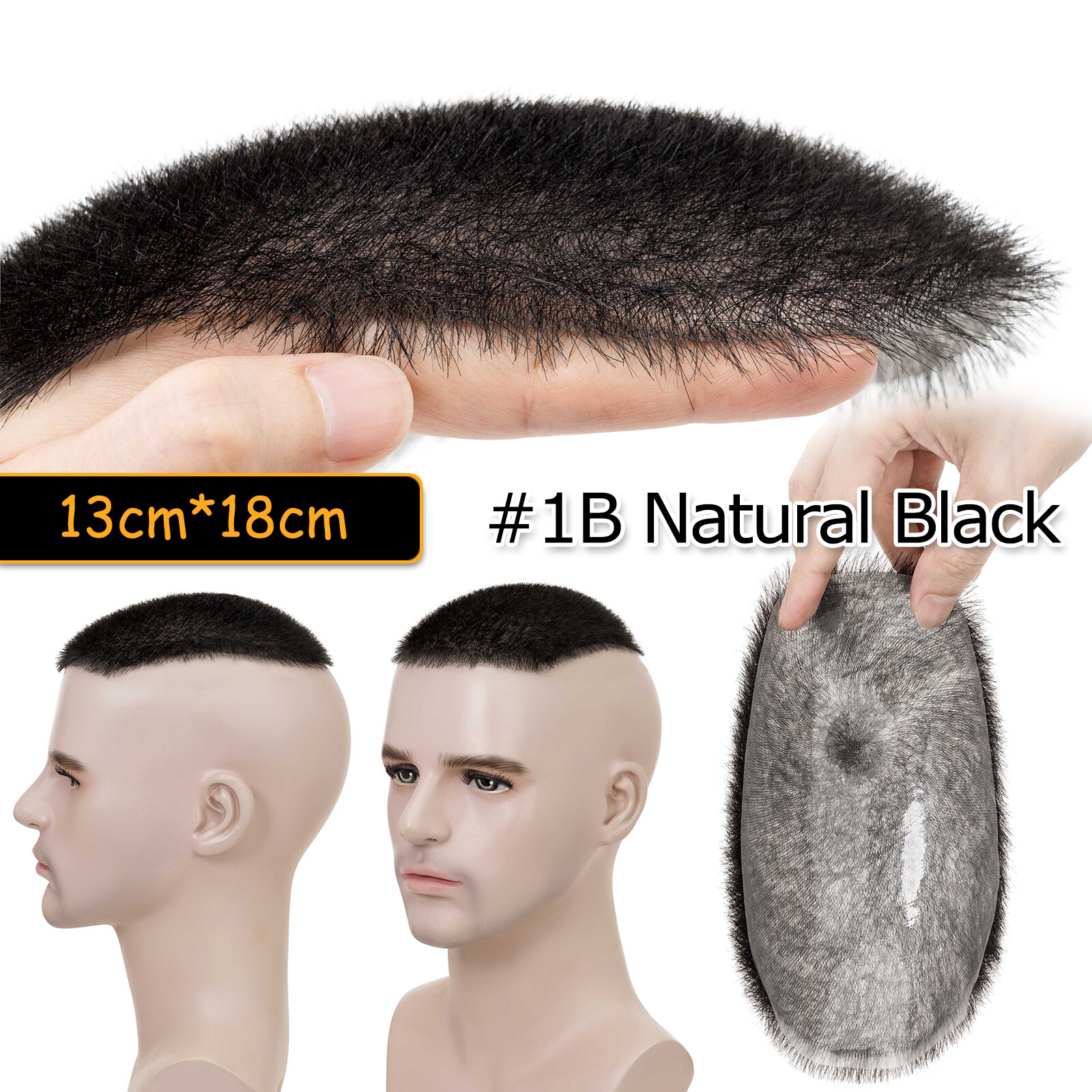 Mens Toupee Hairpiece 100% Human Hair System Replacement Skin PU Short Buzz Cut