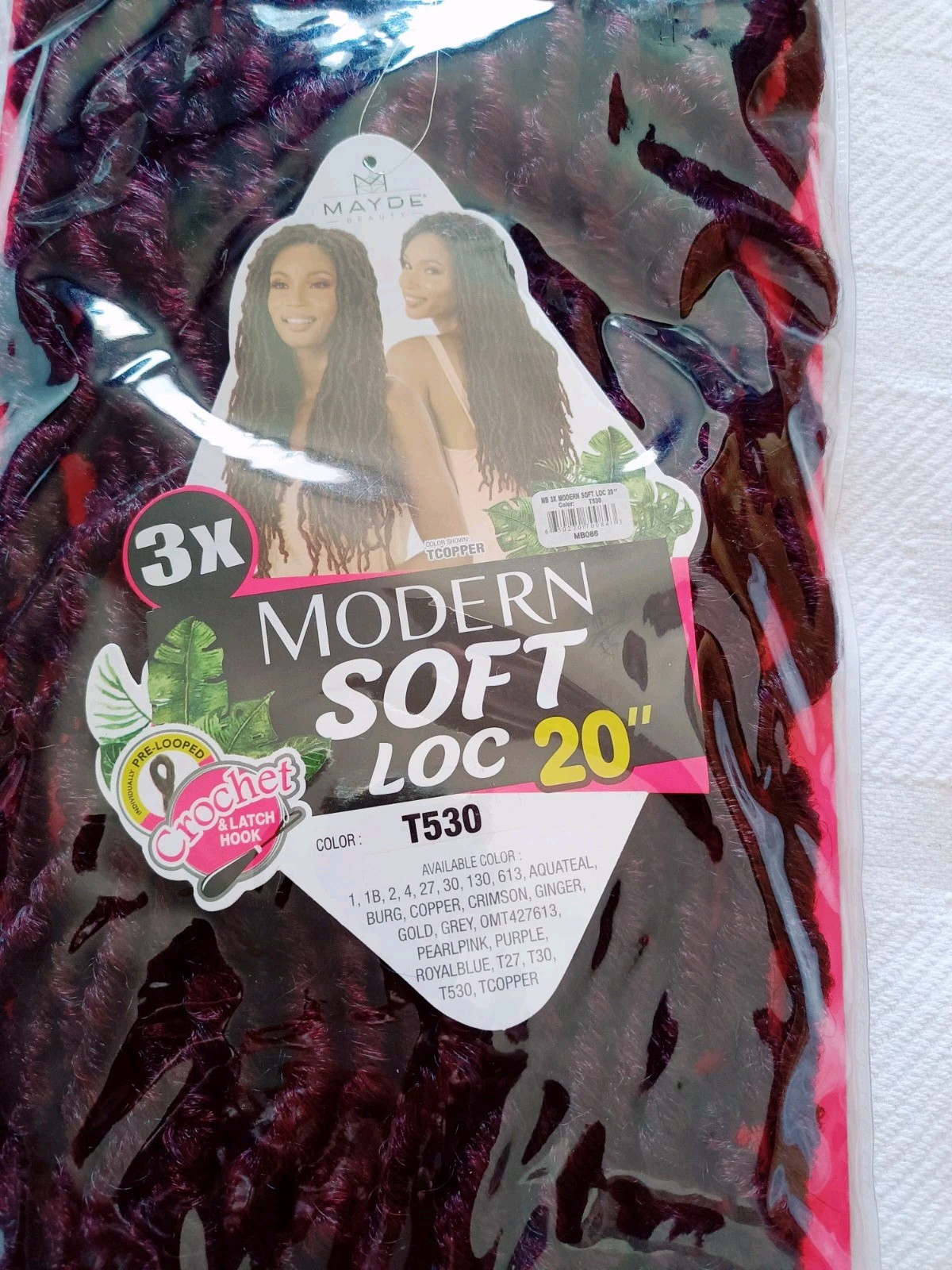 Mayde Beauty Crochet Braid Soft Locs 3X Modern Loc 20″ Color T530 Burgundy Red