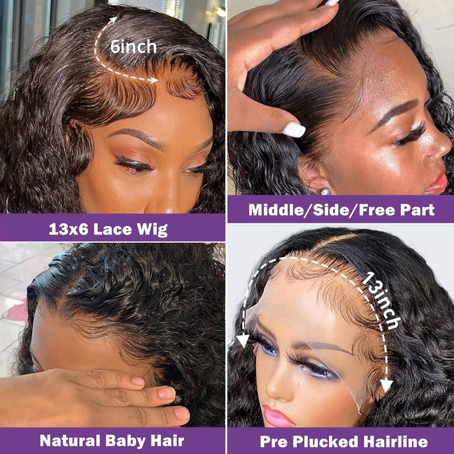 Glueless 13×6 Deep Wave Lace Front Wig – 180% Density Human Hair, 22 Inch