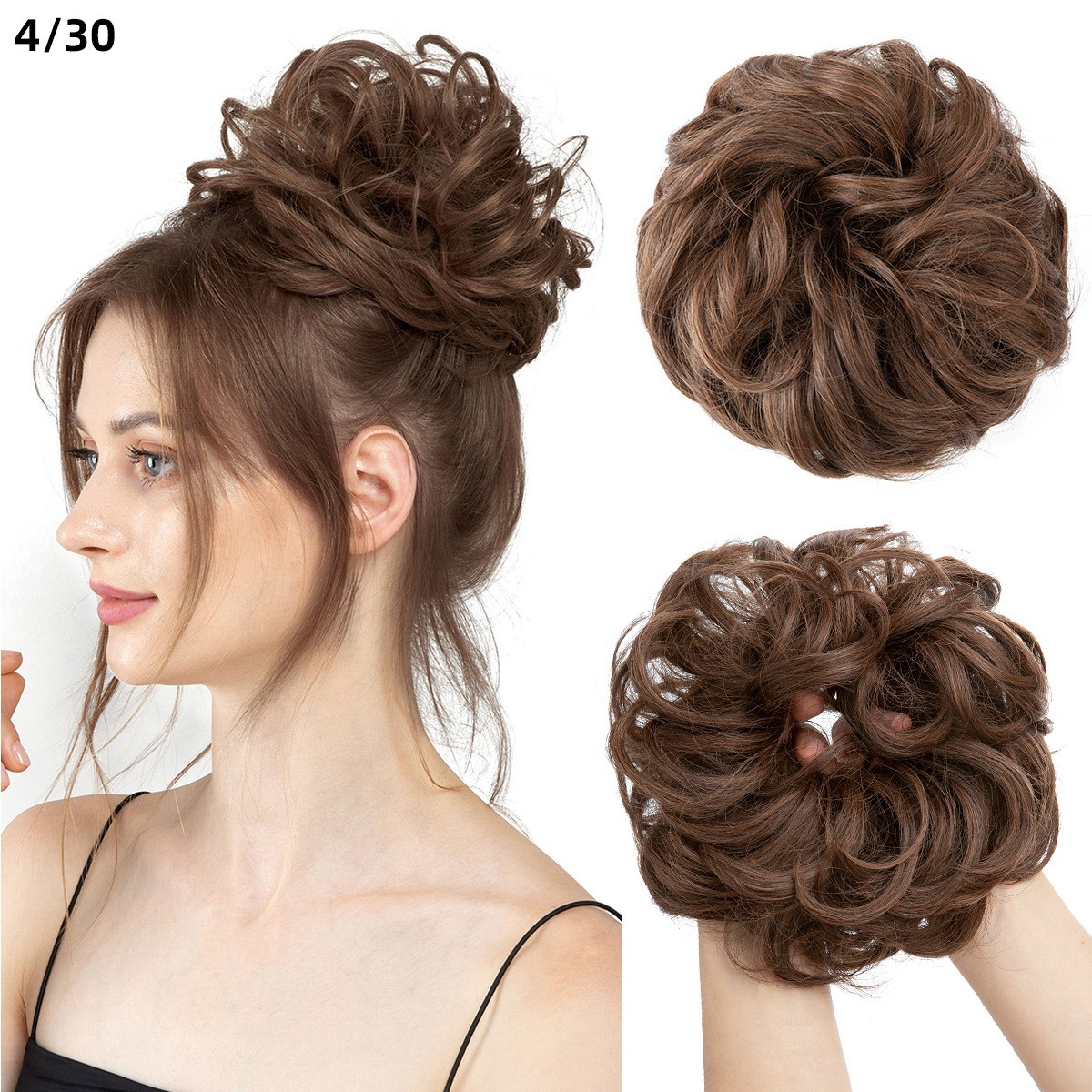 2PCs Small Messy Bun Hair Pieces Women Synthetic Curly Mini Scrunchies Hairpiece