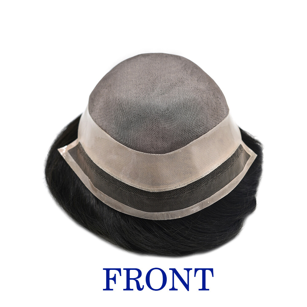 Welded Lace Front Mens Toupee Fine Mono Poly NPU Around Hair Replacement System