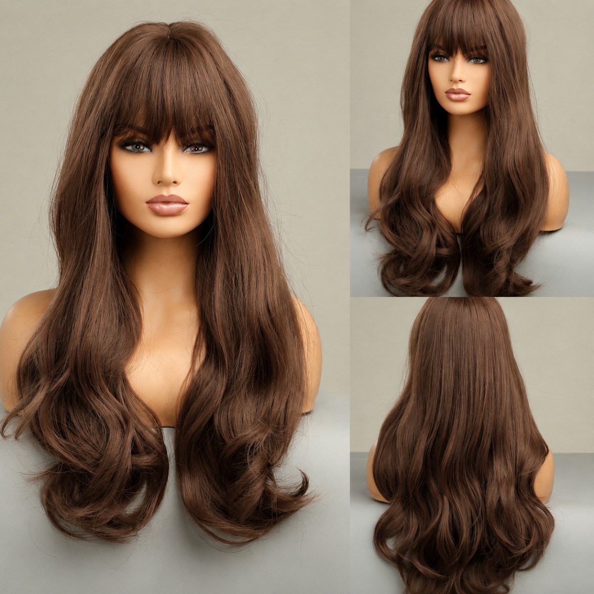 Maroon Long Wavy Heat Resistant Synthetic Hair Cosplay Wig With Bangs