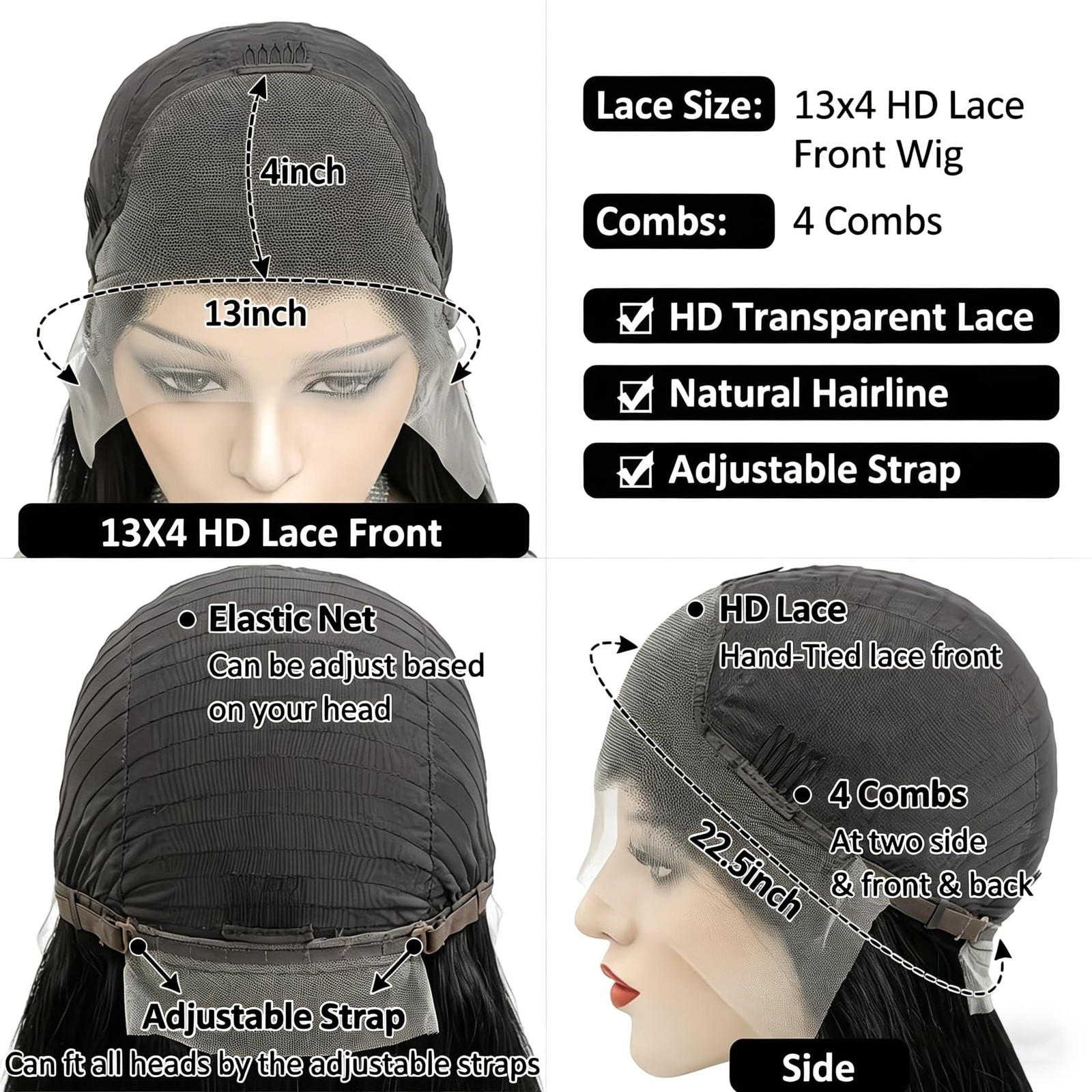 Sifulan Straight Lace Front Wigs Human Hair 13X4 Hd Transparent Lace Front Wig