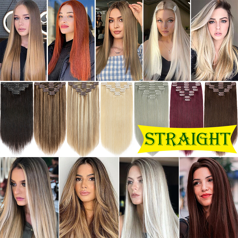 Double Wefts Clip In Remy Human Hair Extensions Thick Full Head 8Pieces 18Clips