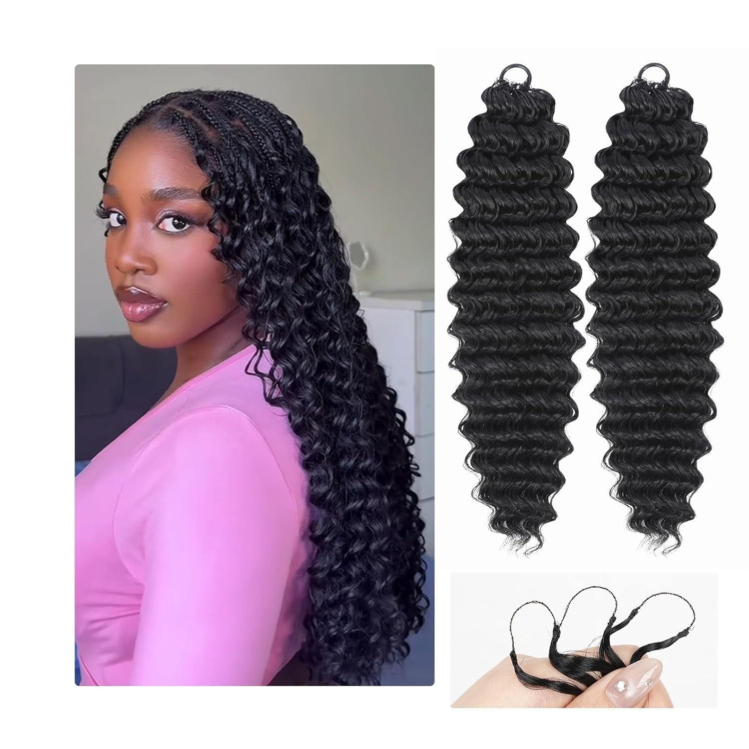 18″ 100 Strands Feather Crochet Hair, Miracle Knots, Deep Wave, FREE SHIP!