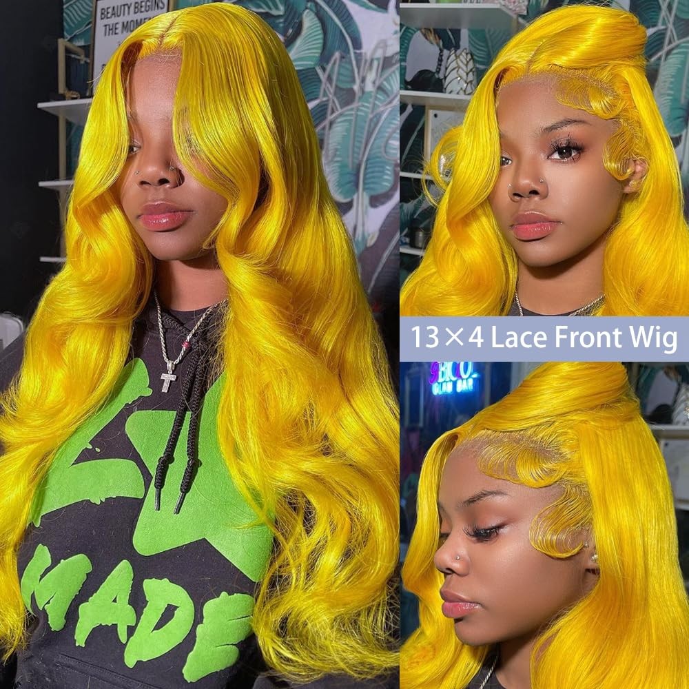 Xiapay 26 Inch Yellow Lace Front Wig Human Hair 13X4 Body Wave Lace Front Wigs
