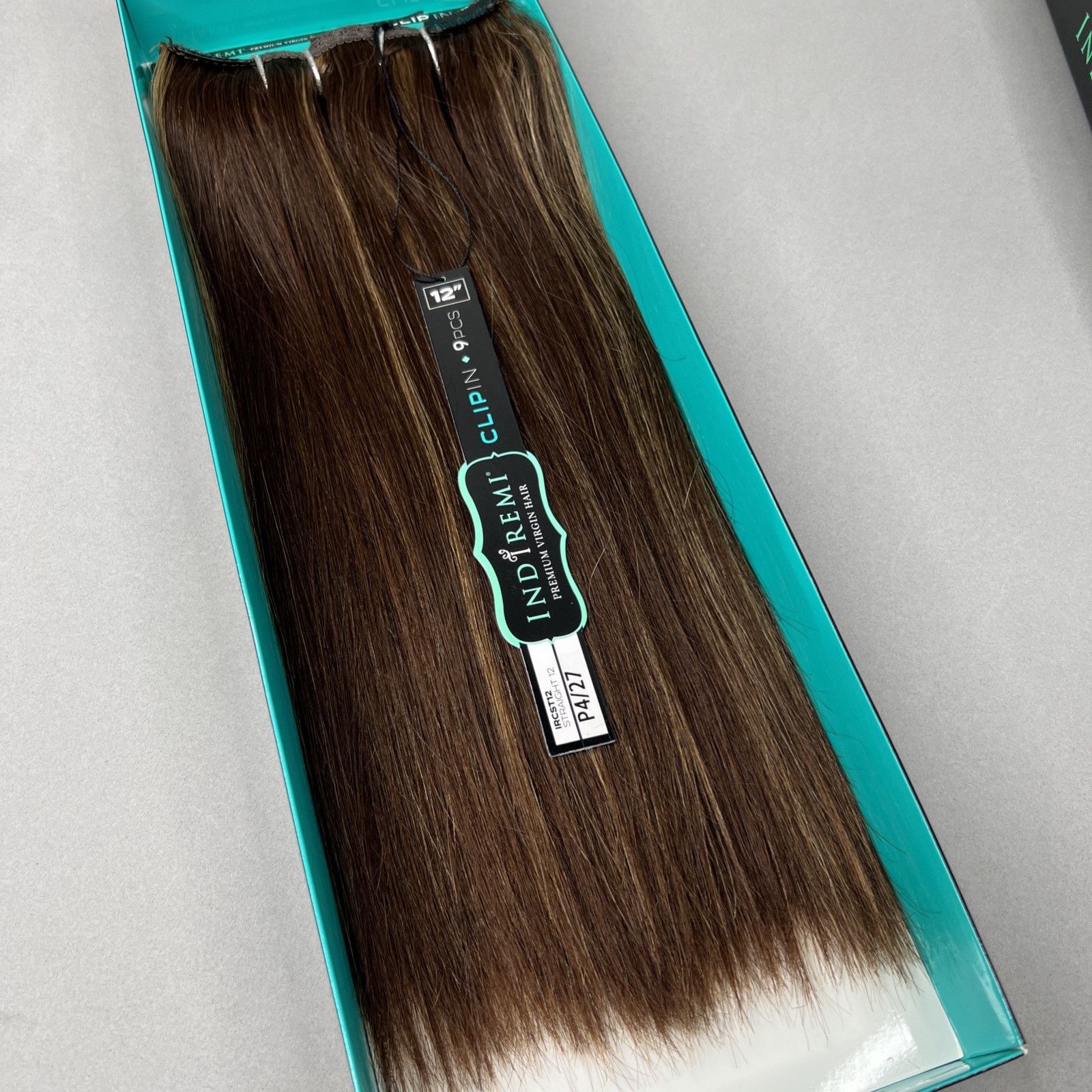Indi Remi 9 Pc 12” Clip-in #4/27 Dark Brown & Honey Straight Human Virgin Hair
