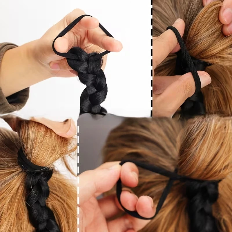 Long Synthetic Straight Braided Hair Extension Elastic Band Clip-in Hairpiece