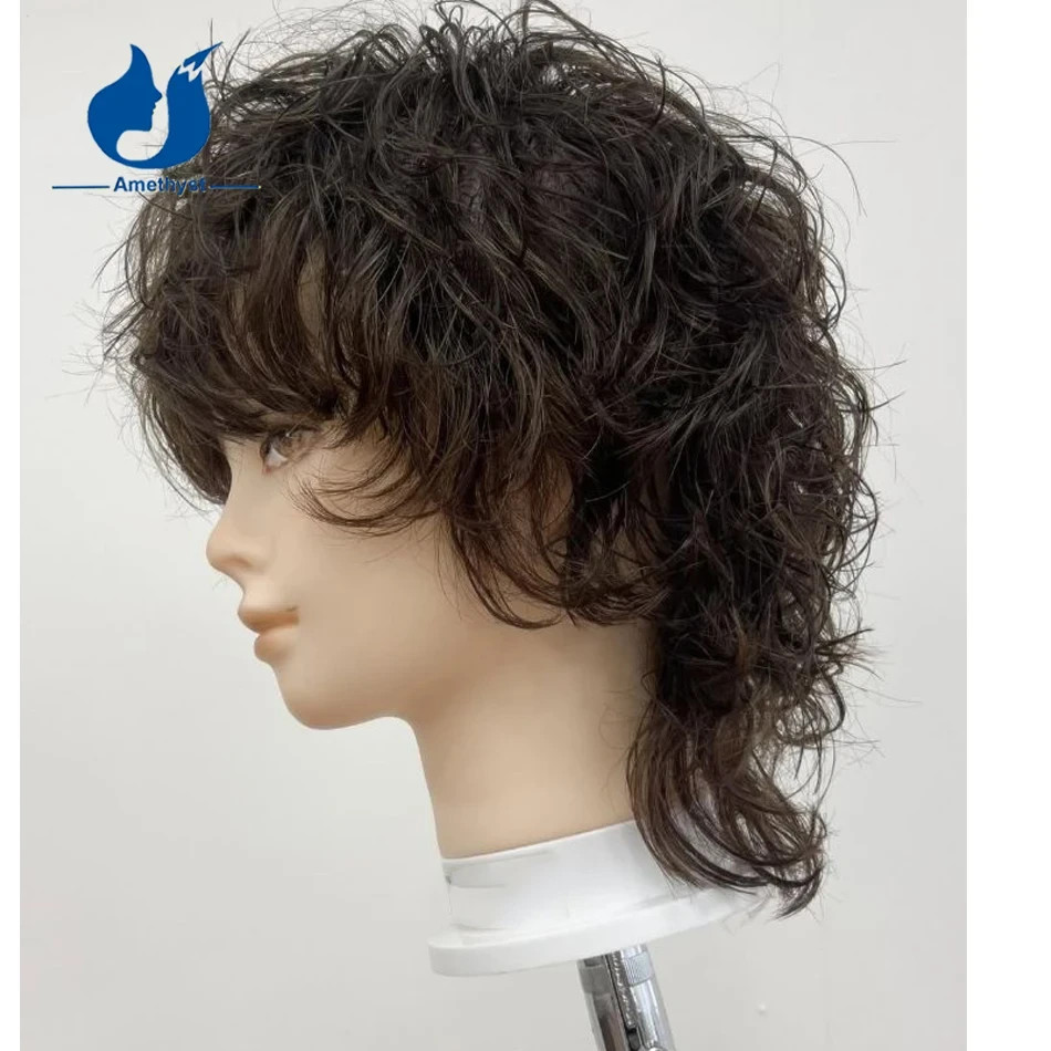 Loose Curly Human Hair Wig for Men 13X6 Lace Front Wig Short Cut #2 Brown Color