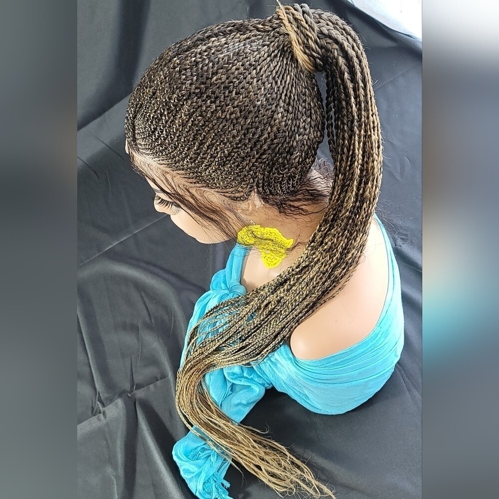 Braided Wig Full Lace 24″ 2/27 Ombre Micro Braids Glueless Ponytail w/ Baby Hair