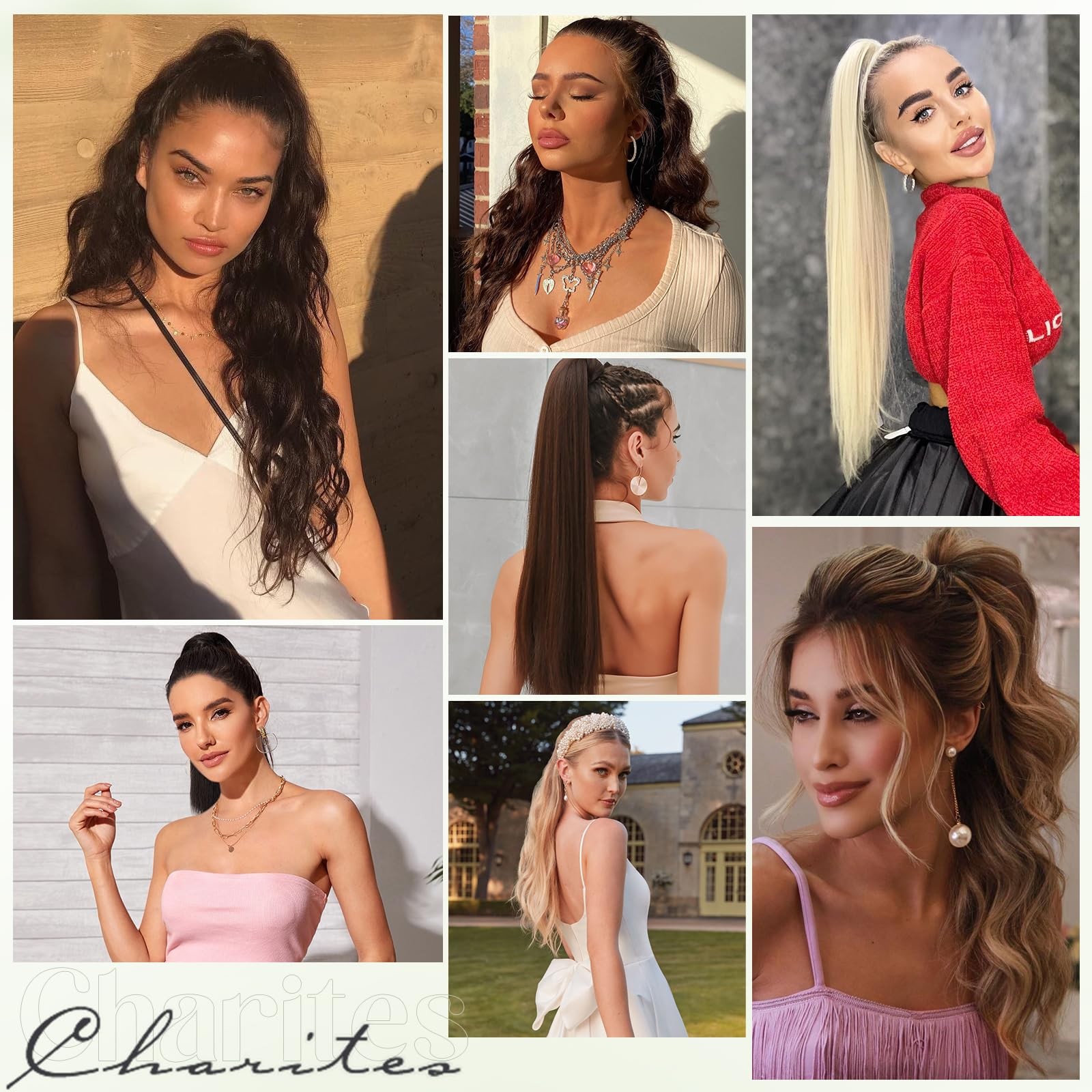 Charites Ponytail Extension 18 Inch Claw Clip Ponytail Extension Human Hair
