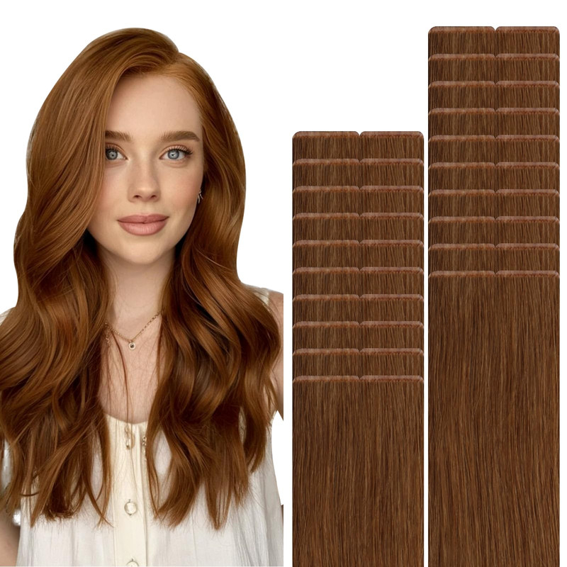 Vinbao Invisi Edge Tape In Hair Extensions Human Hair 14In 40G 20Pcs Auburn