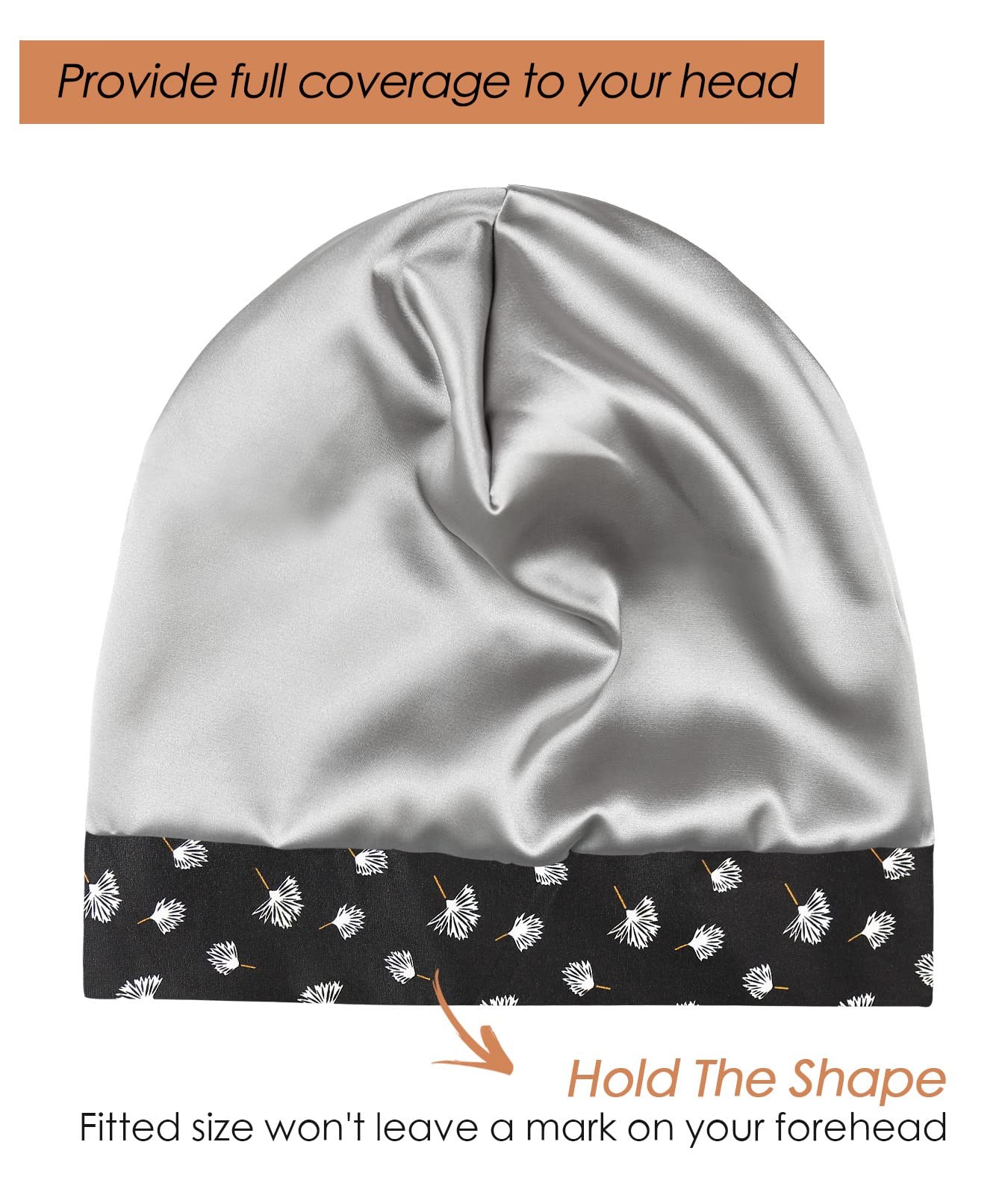 Satin Lined Sleep Cap for Long Hair Women Casual Slouchy Beanie Wig Headwear