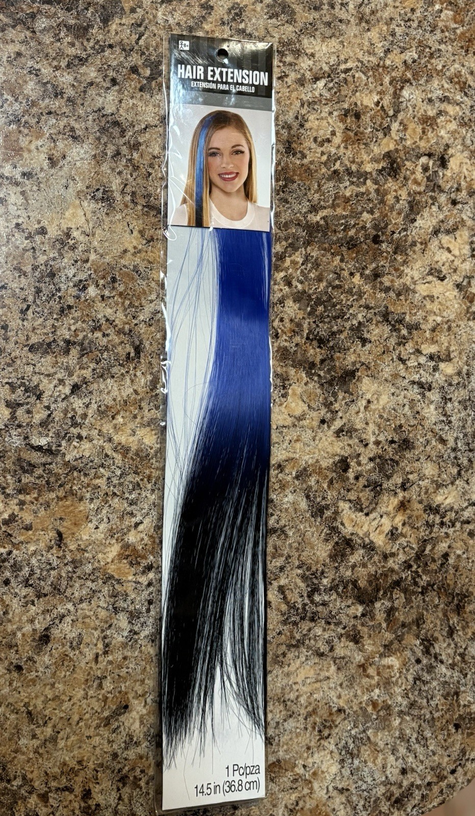 Hair Extension Clip On Blue & Black Ombré Highlight Strip Halloween, Sports