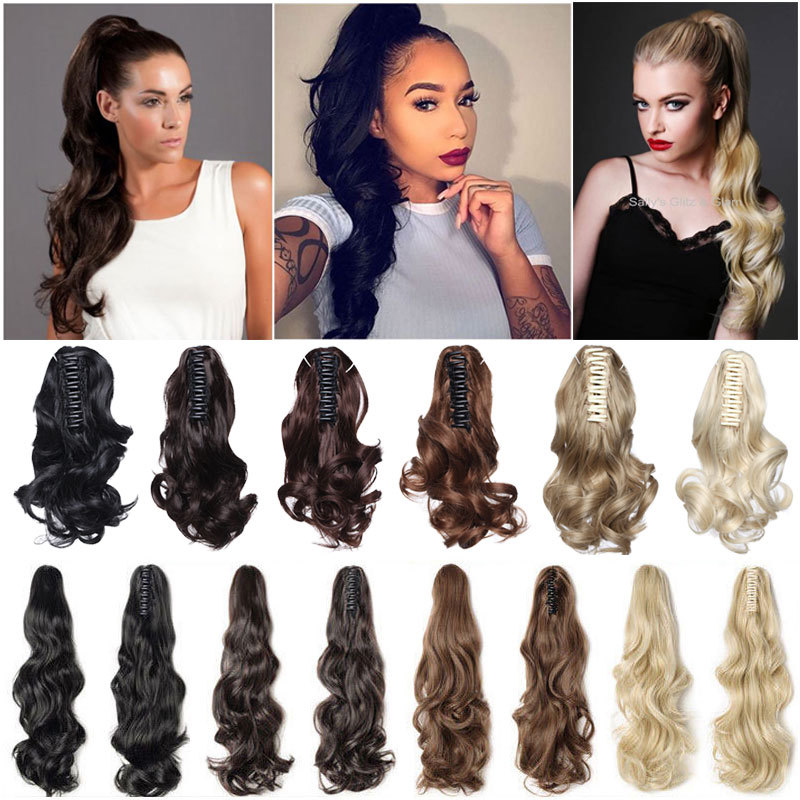 12” Short Wavy Claw Jaw Clip In On Hairpiece Ponytail Hair Extension Blonde fya