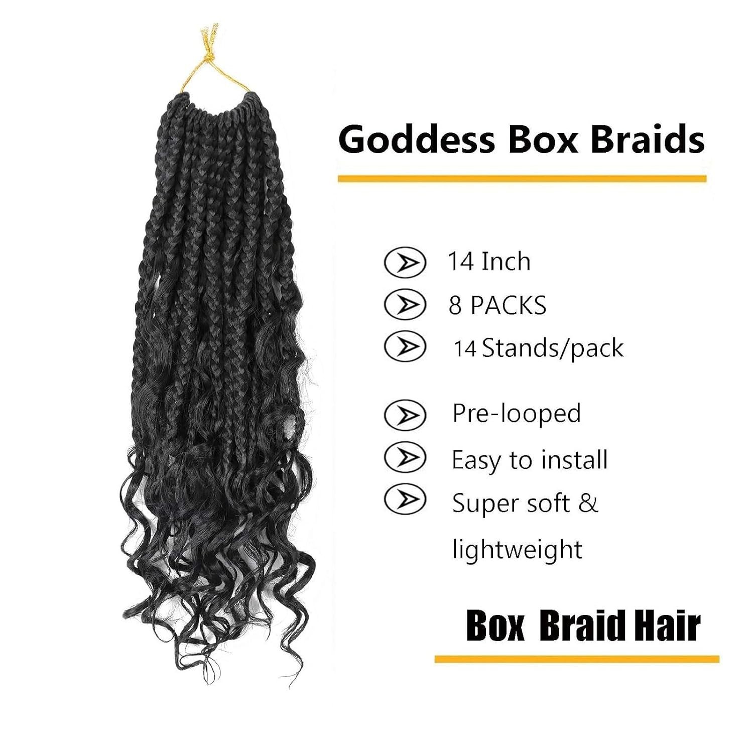 14 Inch Goddess Box Braids Crochet Hair – 8 Packs of Curly Beauty Extensions