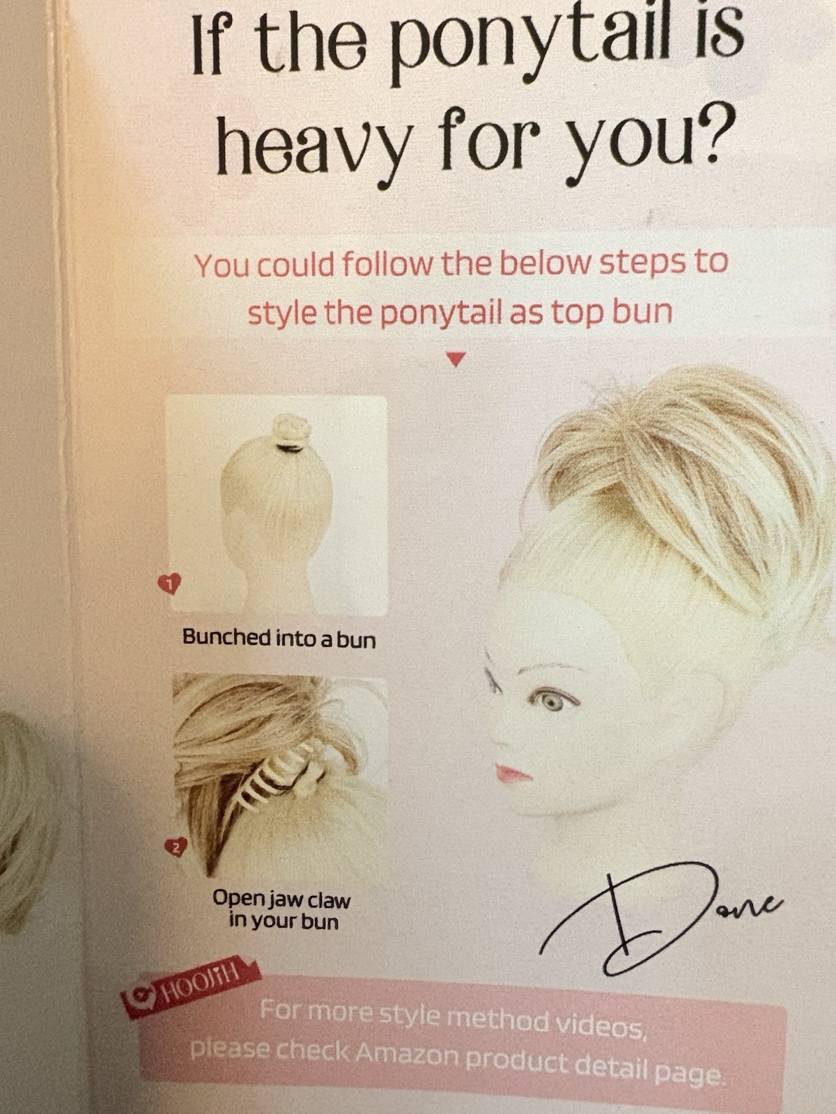 HOOJIH Messy Bun Hair Piece Claw Clip Straight 9in Short Ponytail Black