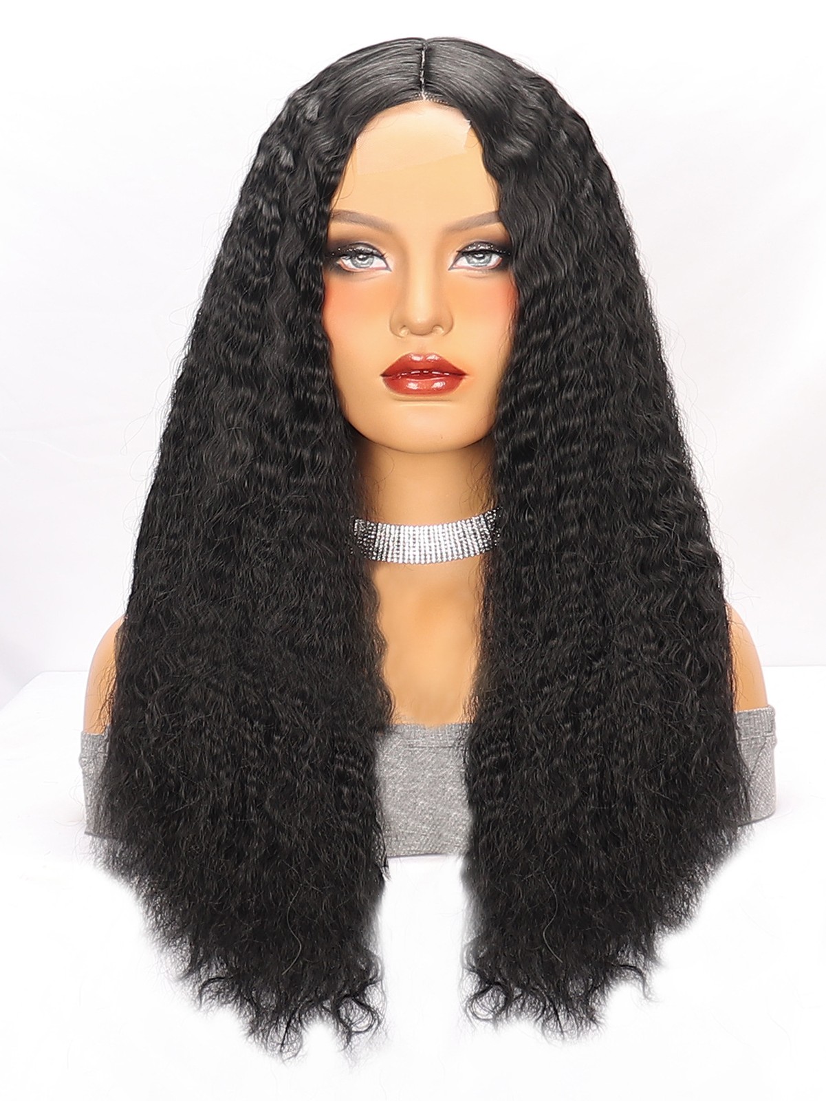 Deep Wave Middle Part Long Curly Small Lace Front Wig Synthetic Full Head Wig