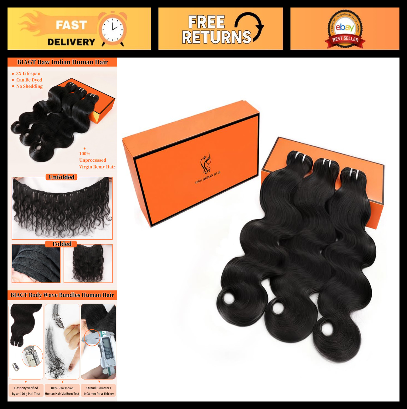 16A Body Wave Human Hair Bundles 20-24 Inch, 100% Remy, Silky Soft, No Shedding