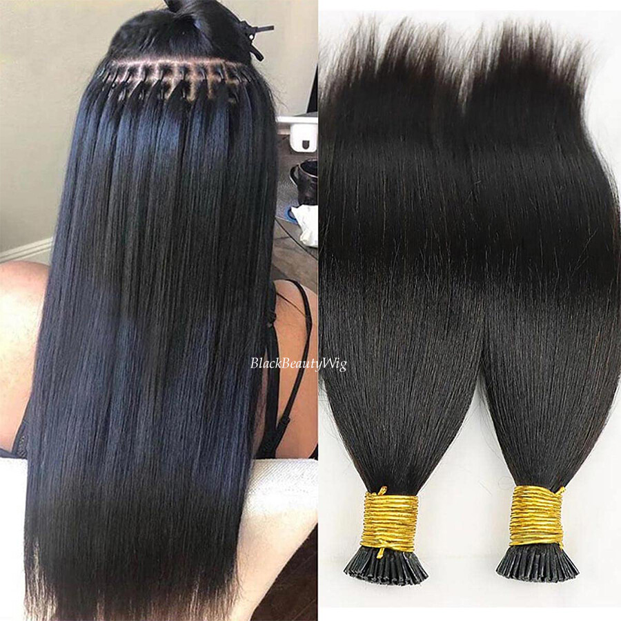Light Yaki I Tip Human Hair Extension Microlink Brazilian Yaki I Tip Hair 100Pcs