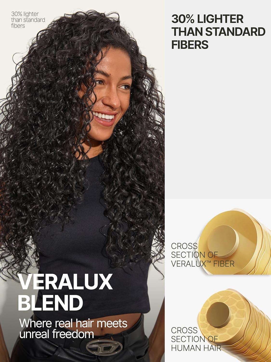 Curly Glueless Half Wig 26 inch Veralux™ Synthetic Fiber & Human Hair Blend #1B