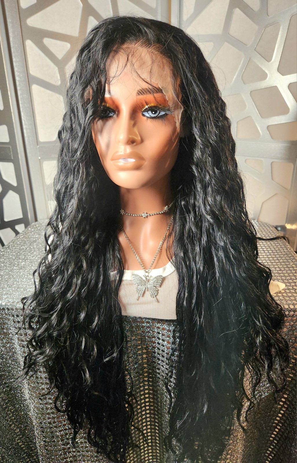 Curly Wet N Wavy Wig Black Long Wig 13×4 Lace Front Deep Wave Human Blend Heat