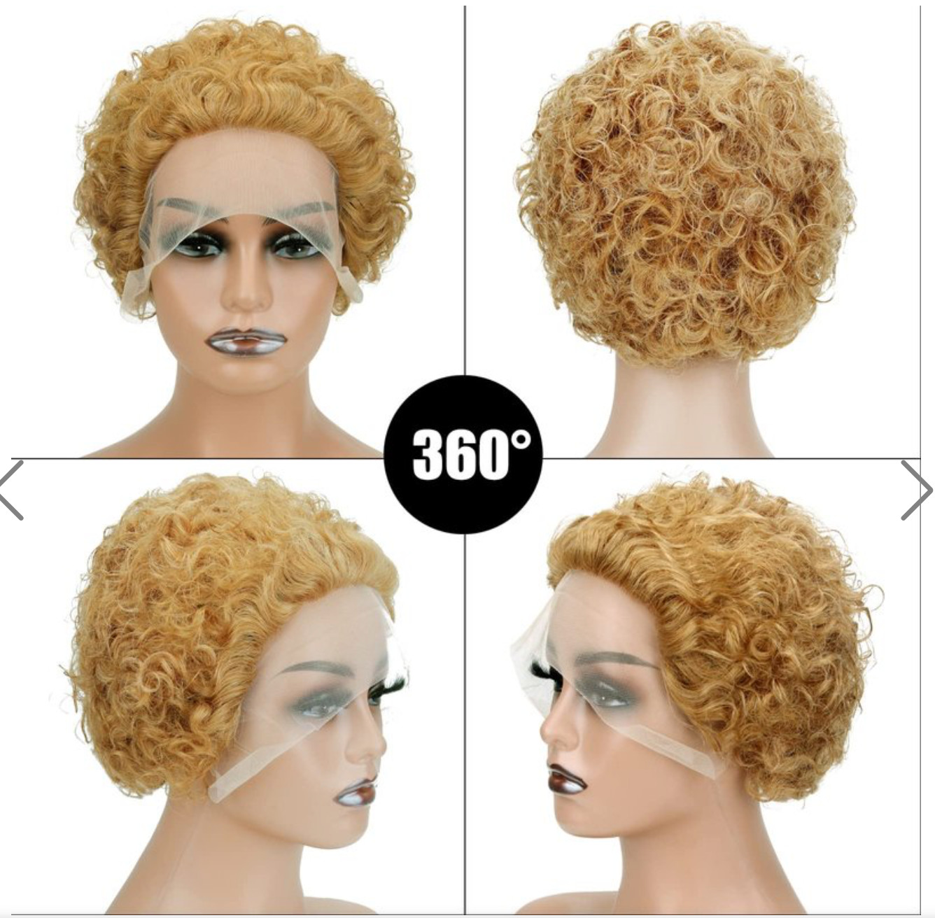 Pixie Cut Wig Dk Blond Short Curly LaceFront HumanHair Plucked Bleach Knots NEW