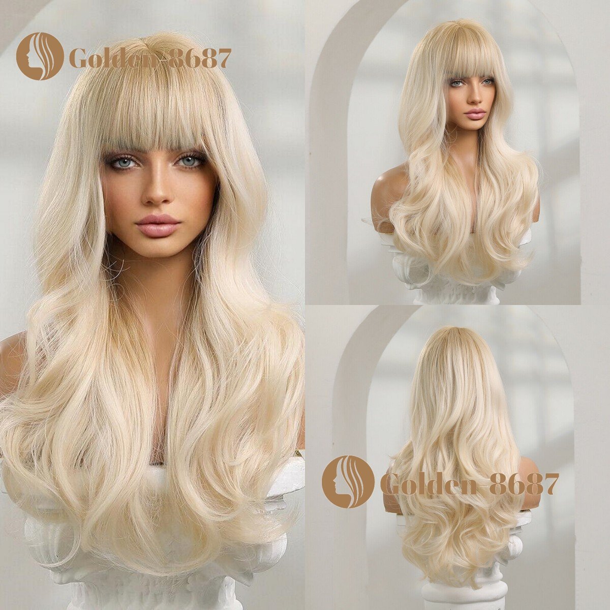 Long Wavy Platinum Blonde Hair Wigs Bangs Women Fashion Natural Daily Cosplay US