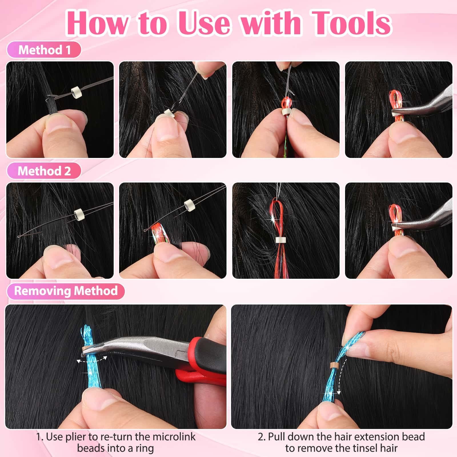 Hair Tinsel Kit (48 Inch, 16 Colors, 3200 Strands), 48 16 Mixed Colors