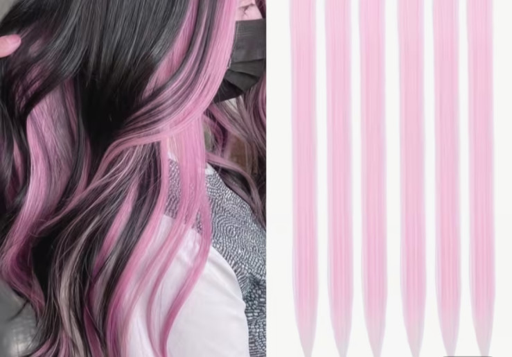 Package of (10 pc) Soft Baby Pink CLIP-IN Synthetic Hair Extensions 20″L